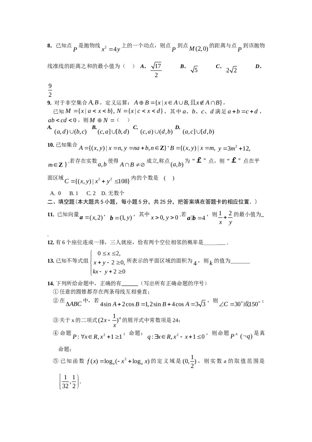 2012届高考(理科)数学冲刺试卷+答案2