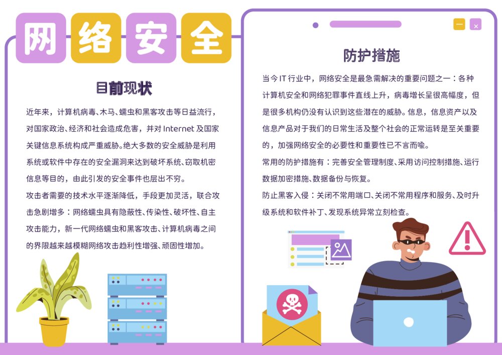 简约风网络安全手抄报网络安全防护措施小报素材word模板