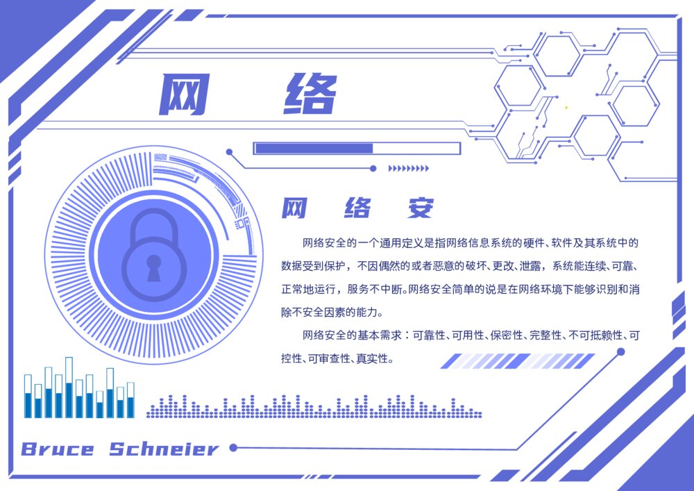 蓝色科技风网络安全手抄报素材word模板下载1