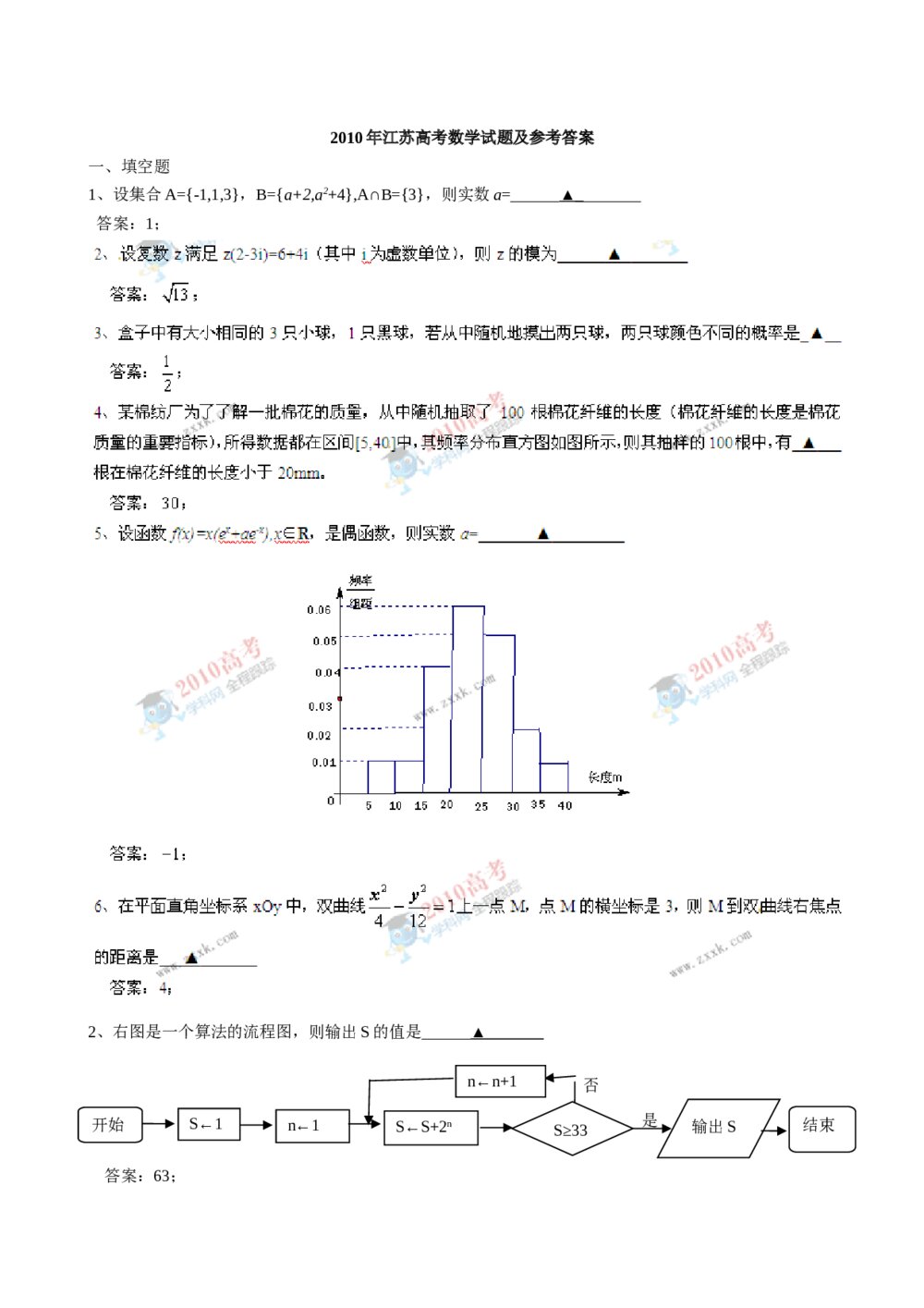 江苏高考数学试题试卷及参考答案