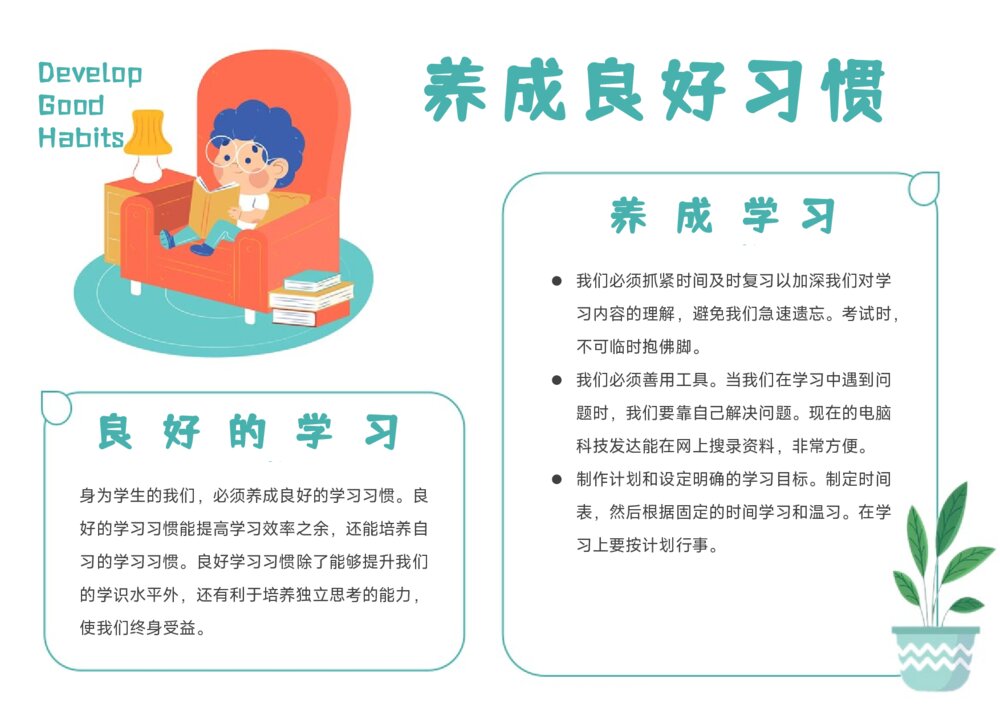 中小学生养成良好习惯手抄报电子小报word模板下载1