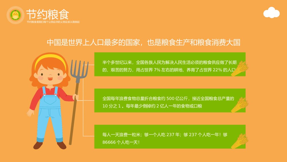 可爱卡通节约粮食教育主题PPT课件下载(带内容)4
