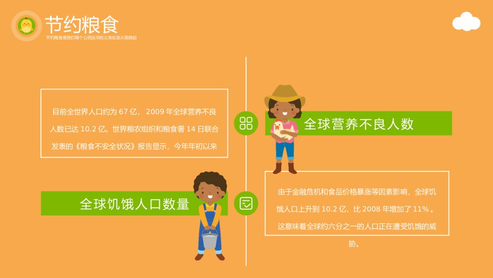 可爱卡通节约粮食教育主题PPT课件下载(带内容)6