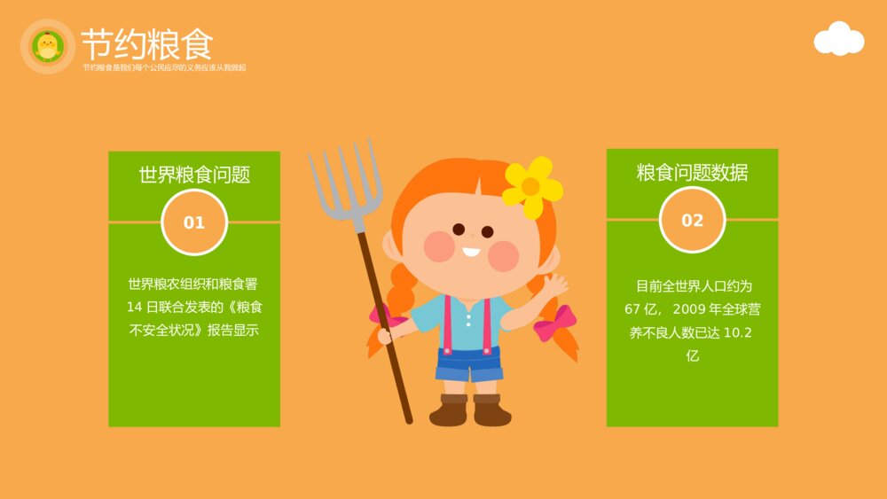 可爱卡通节约粮食教育主题PPT课件下载(带内容)7