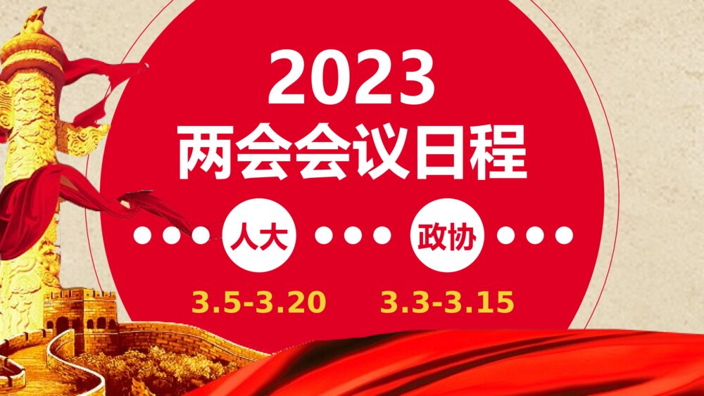 《2023年全国两会会议日程》政协政府党建PPT课件下载