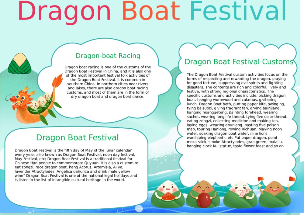 Dragon Boat Festival端午节英语版手抄报word电子模板下载