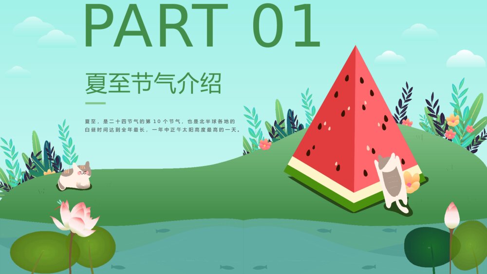 可爱卡通风二十四节气之夏至节气介绍PPT课件3