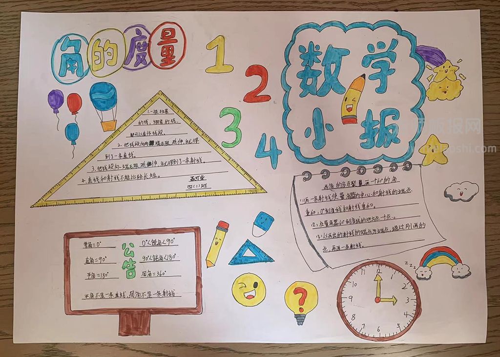 角的度量数学小报 四年级数学手抄报图片 角的度量小报简单绘画漂亮