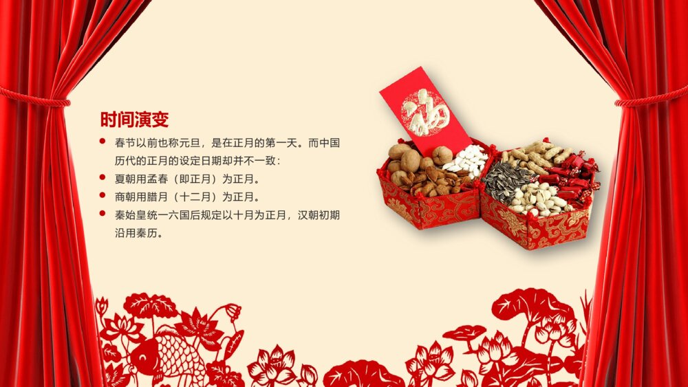 喜庆红色帷幕春节传统历史风俗活动美食习俗PPT课件下载5