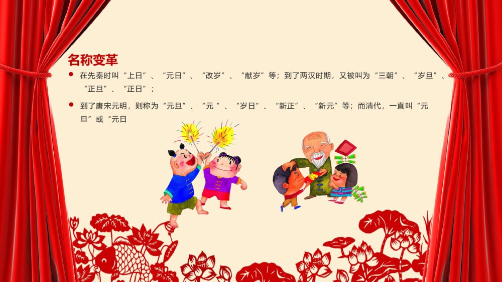 喜庆红色帷幕春节传统历史风俗活动美食习俗PPT课件下载6