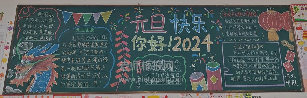 2024喜迎元旦黑板报 庆元旦迎新年黑板报 你好2024元旦快乐！黑板报