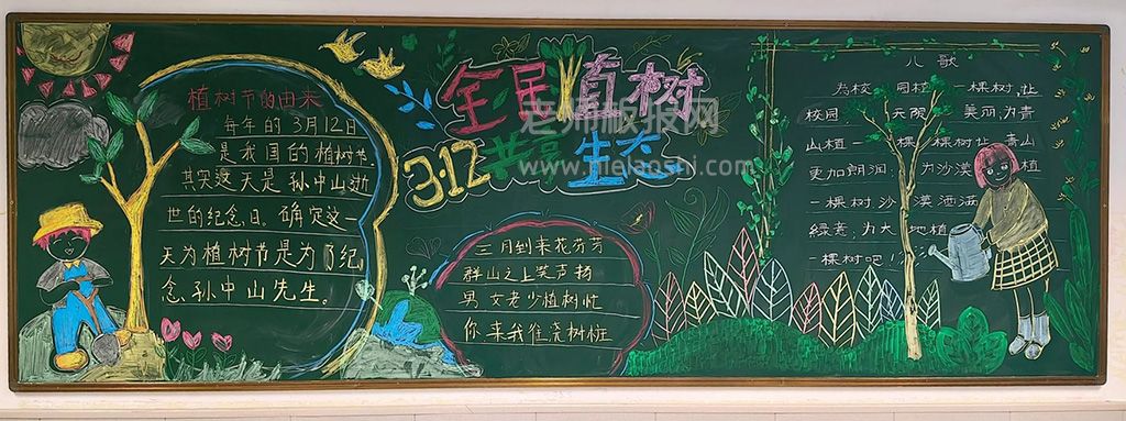 3·12全民植树共享生态黑板报 关于植树节黑板报图片小学生（3张）