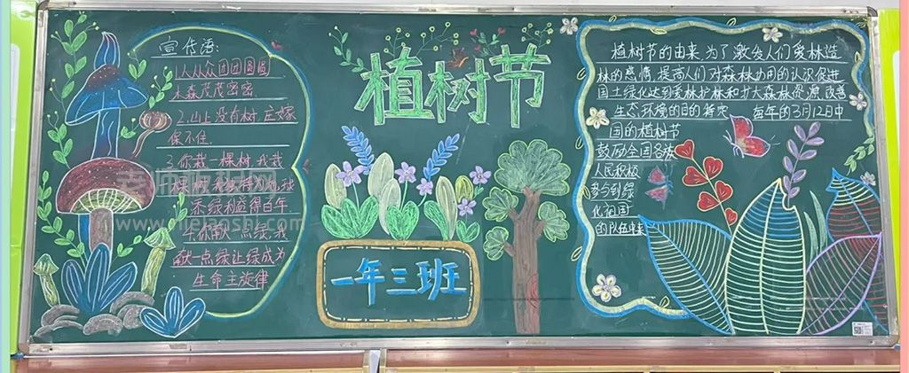 一年级”3.12植树节“主题黑板报（3张） 全民植树共享生态黑板报