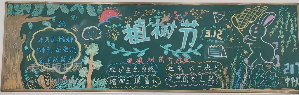 “增添绿意，拥抱春天”小学生植树节黑板报图片（3张）