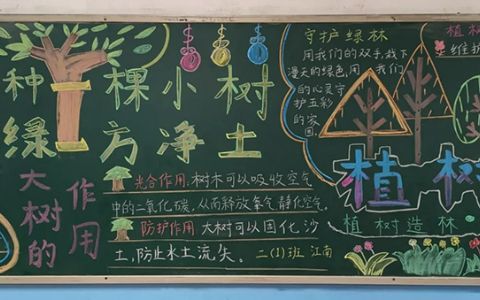 《种一棵小树绿一方净土》植树节主题校园黑板报（2张）