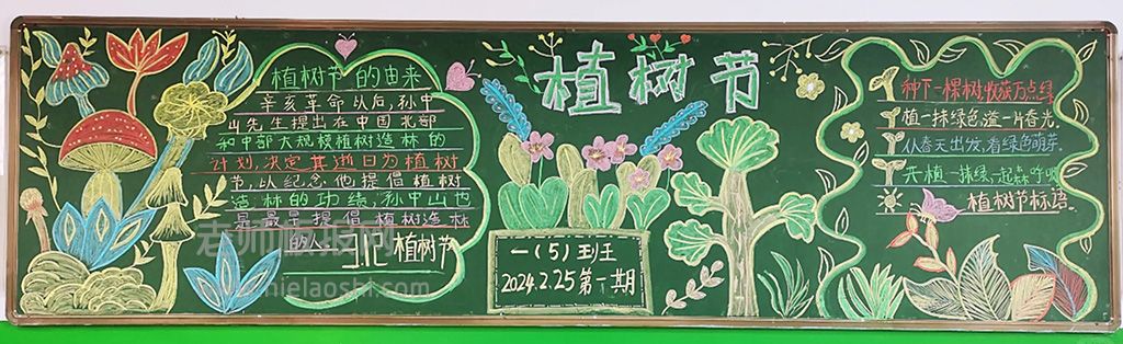 小学植树节黑板报 植树节主题黑板报图片粉笔画（3张）