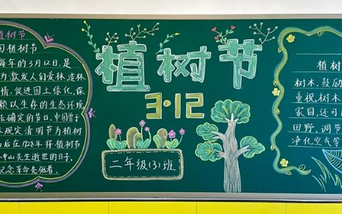 小学植树节黑板报 植树节主题黑板报图片粉笔画（3张）