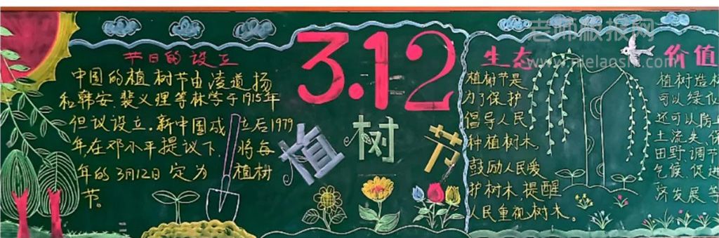 3·12植树节黑板报 植树节黑板报粉笔画图片大全（4张）