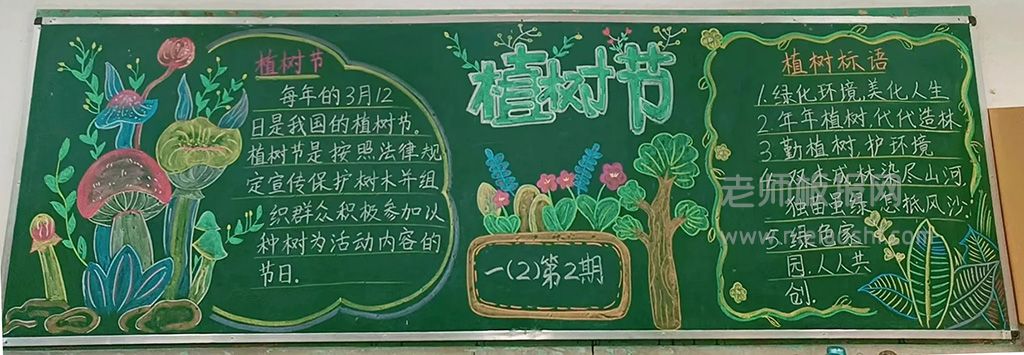 小学生植树节黑板报 播撒希望种植梦想·植树节黑板报图片粉笔画（3张）