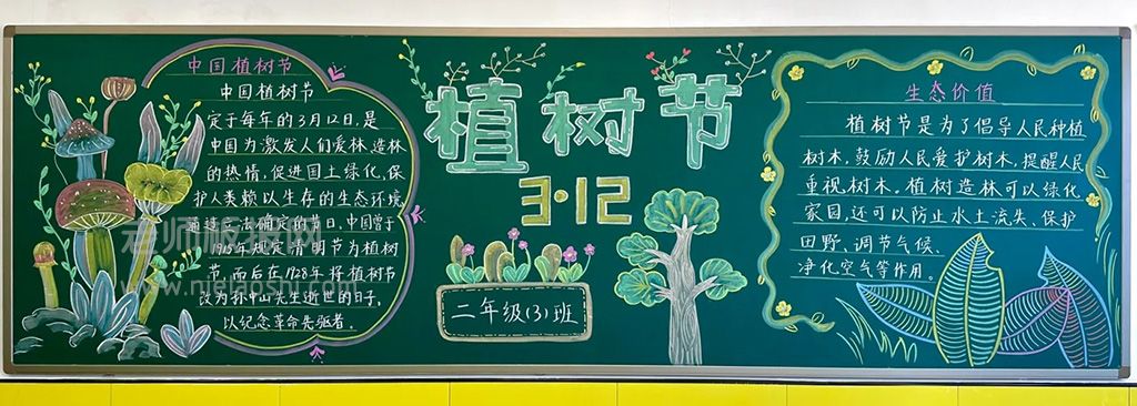 小学植树节黑板报 植树节主题黑板报图片粉笔画（3张）