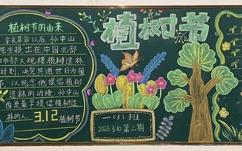 小学一年级”3.12植树节“主题黑板报图片（2张）植树节黑板报粉笔画