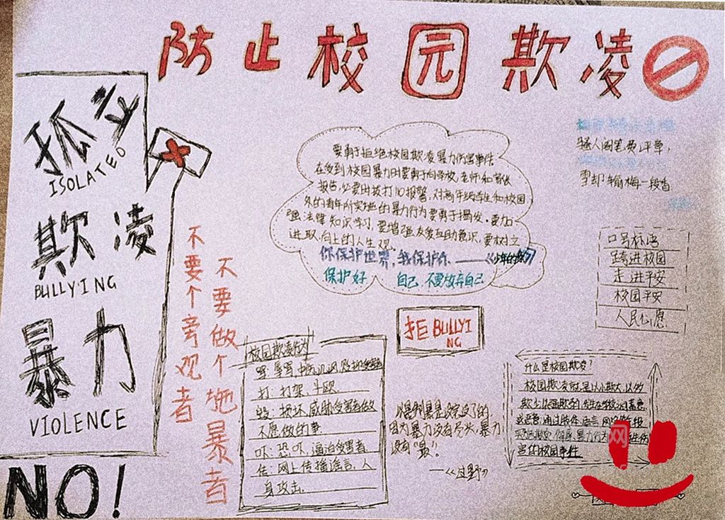 “反校园欺凌·对校园欺凌说不”主题手抄报绘画图片（4张）