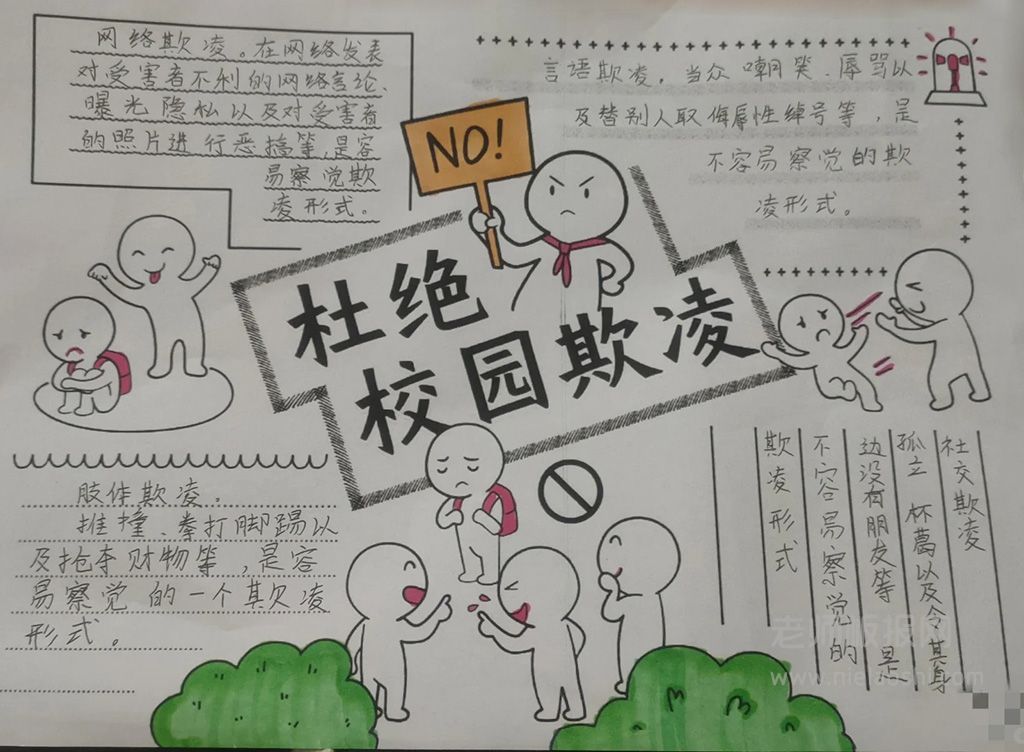 杜绝校园欺凌手抄报绘画图片（4张）反对校园欺凌手抄报