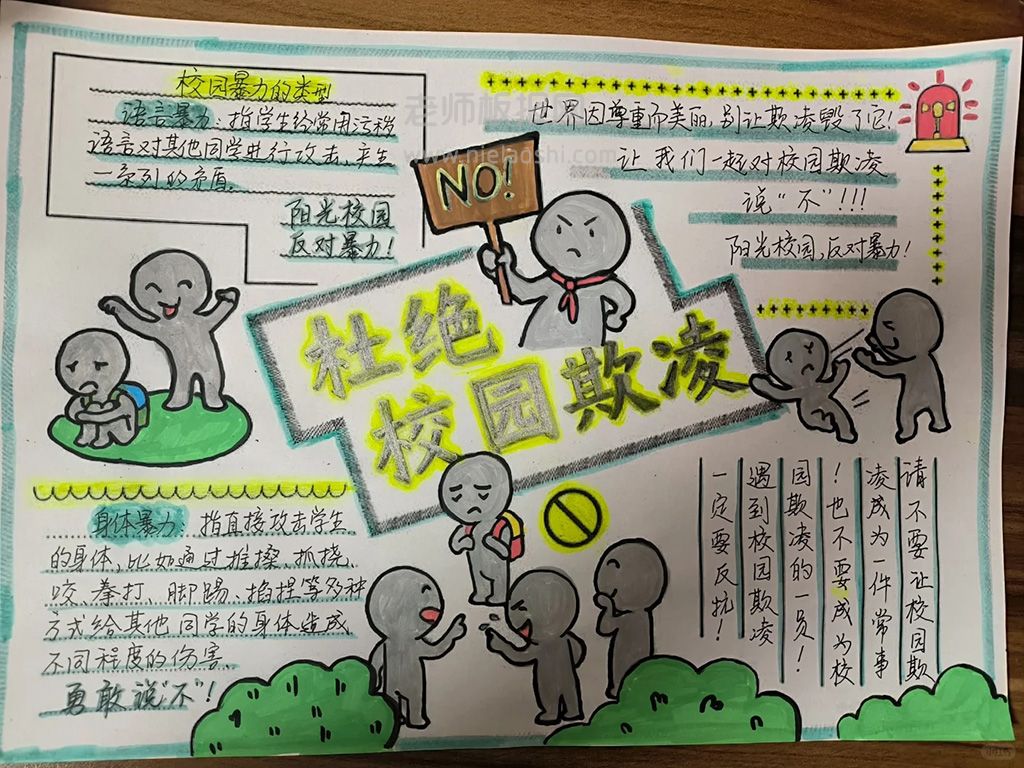 杜绝校园欺凌手抄报绘画图片（4张）反对校园欺凌手抄报