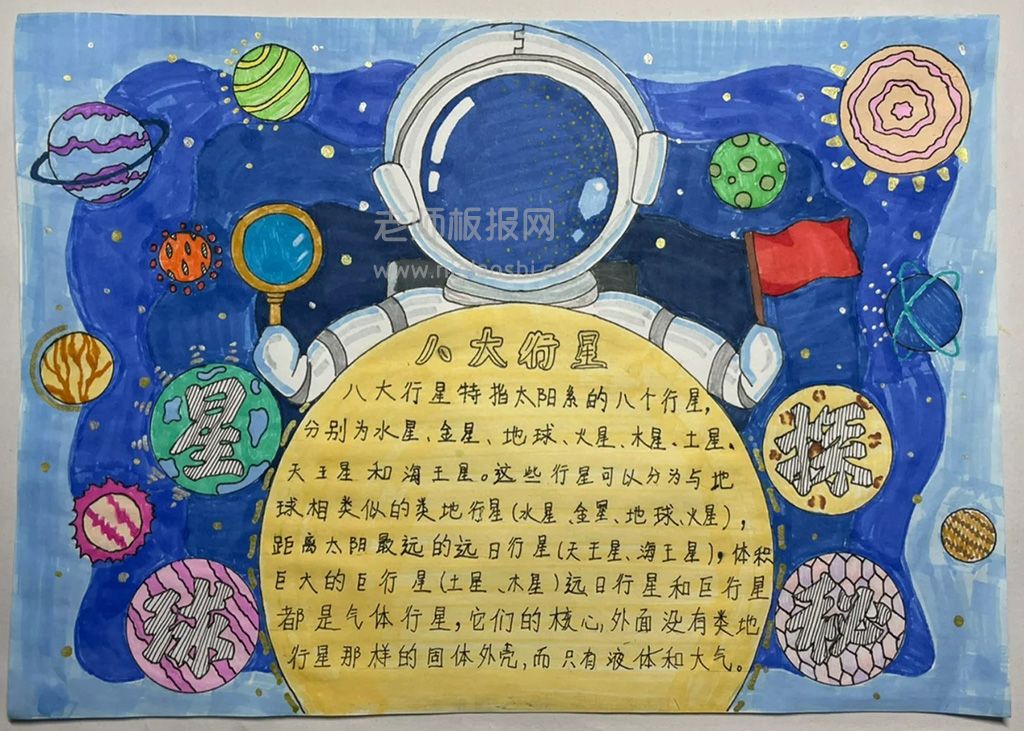 八大行星主题手抄报绘画图片（1张）天文学手抄报