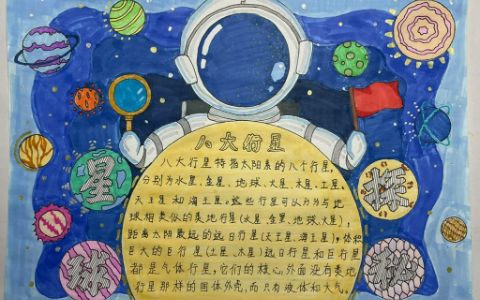 八大行星主题手抄报绘画图片（1张）天文学手抄报