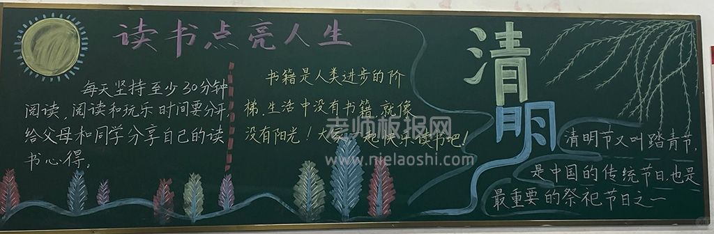 《清明节》+《世界读书日》黑板报粉笔画