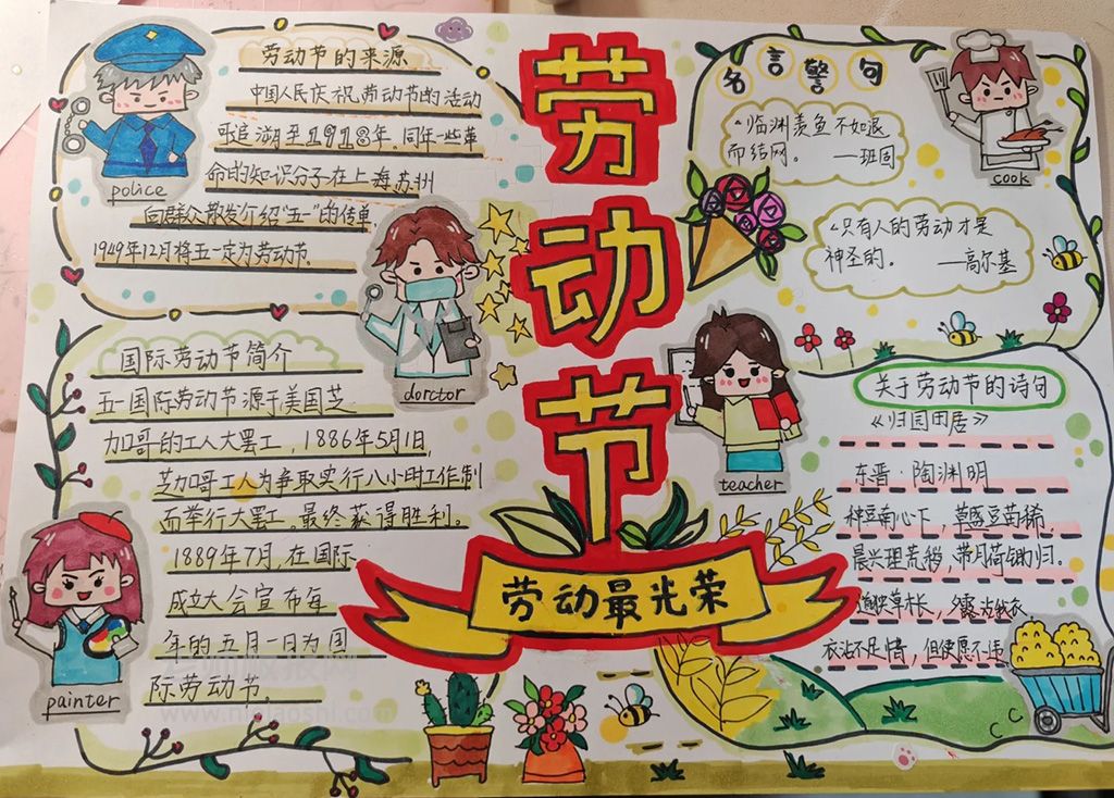 ”劳动最光荣“小学生主题劳动节手抄报图片（2张）