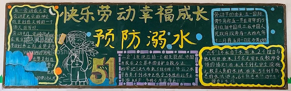 五一劳动节黑板报图片（2张） 劳动创造美·快乐劳动幸福成长·预防溺水