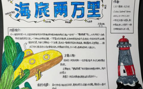 读书日名著阅读手抄报作品《海底两万里》·初一