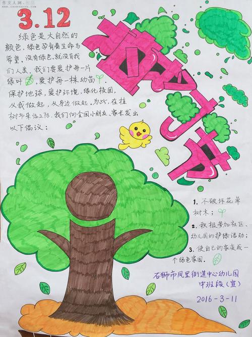 植树绘画作品一等奖手抄报 一等奖手抄报