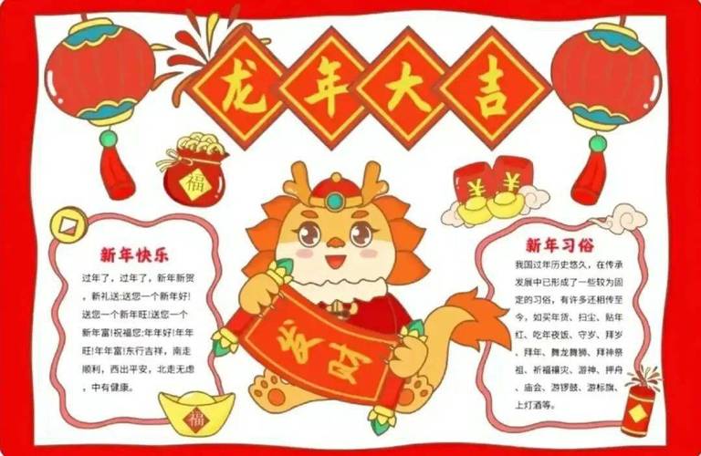 新年快乐龙年大吉手抄报 手抄报图片大全