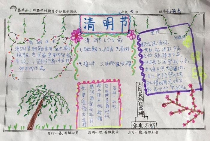 一二三年级学画清明节手抄报 三年级学生手抄报