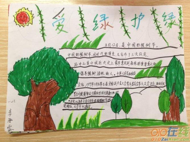 植树护绿绘画手抄报 保护绿色手抄报