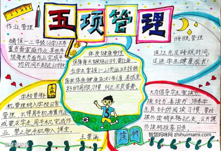 小学生双减五项管理手抄报 小学生手抄报