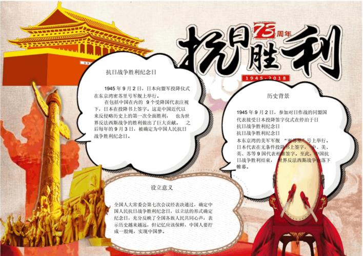 反法西斯抗日战争胜利75周年纪念日手抄报 抗日战争手抄报