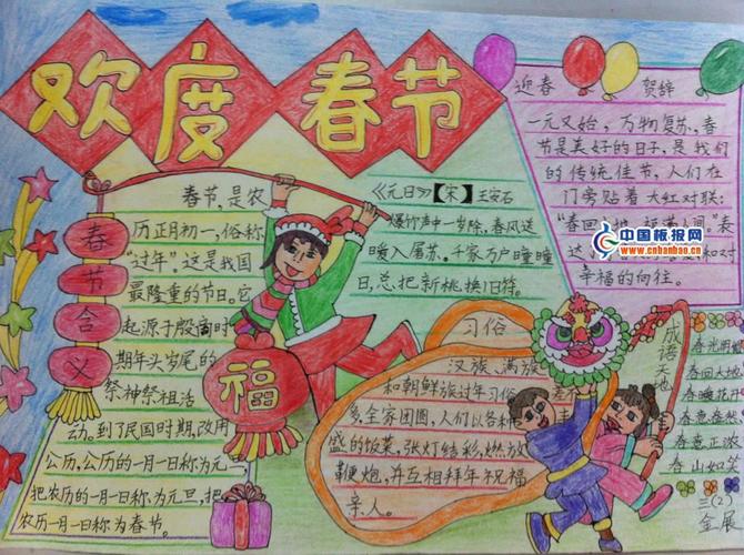 2024年龙年我的快乐春节手抄报 手抄报简单又漂亮