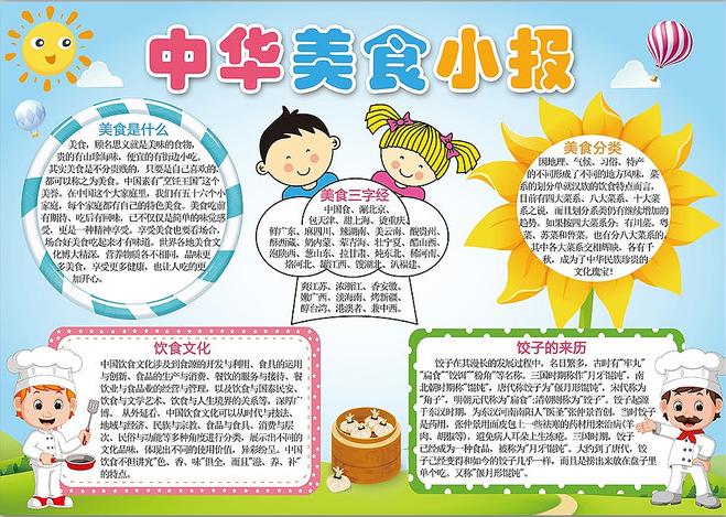 善行中国一美食手抄报 全国一等奖手抄报
