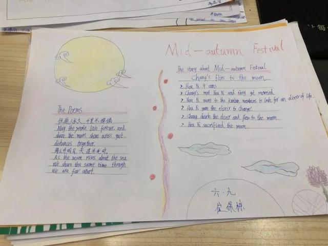 中秋节英语绘画简单漂亮手抄报 中秋节英语手抄报