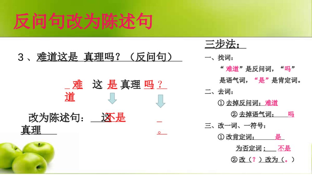 五年级语文下册 反问句改为陈述句的方法:三步法PPT课件6
