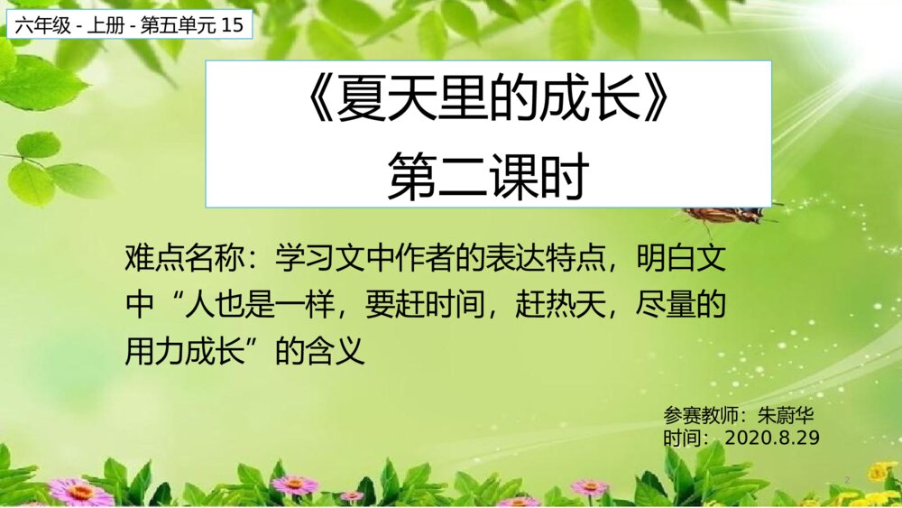 小学语文六年级上册《夏天里的成长》PPT课件2